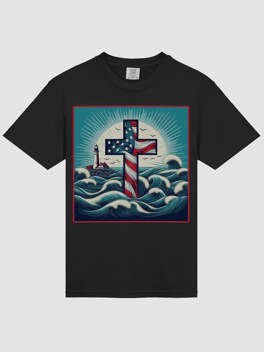 Lighthouse Patriot Cross Flag July 04th T-Shirt product image (31)