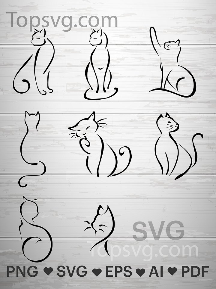 Cat SVG, Cat svg Bundle, Vector, Cats illustration, cats drawing Png, Silhouette, meow line art, Shirt, Cricut Cutting File. kitten Isolated product image (1)