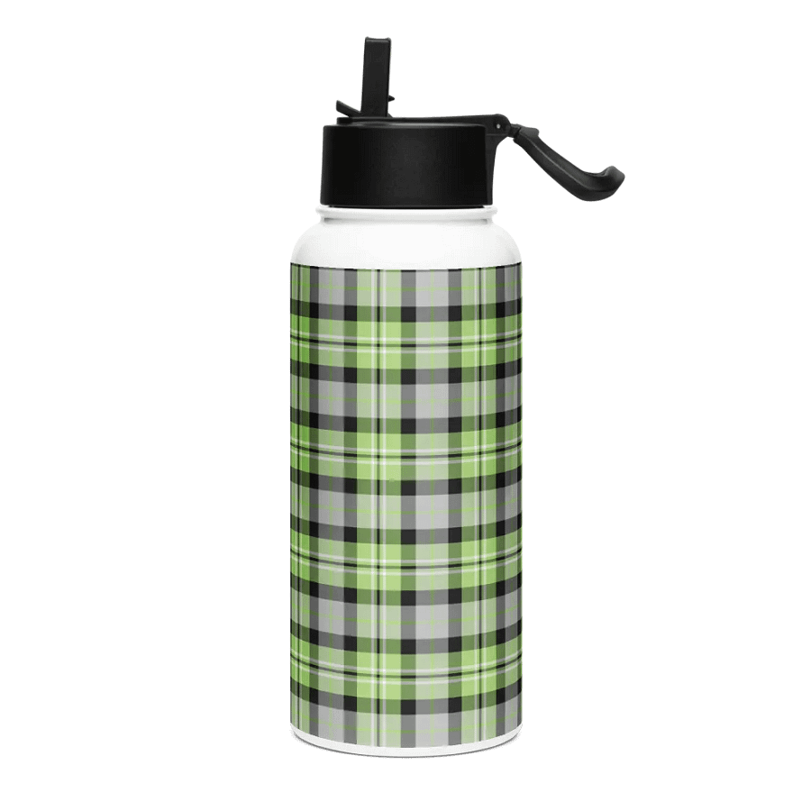 Light Green and Gray Plaid Water Bottle product image (2)