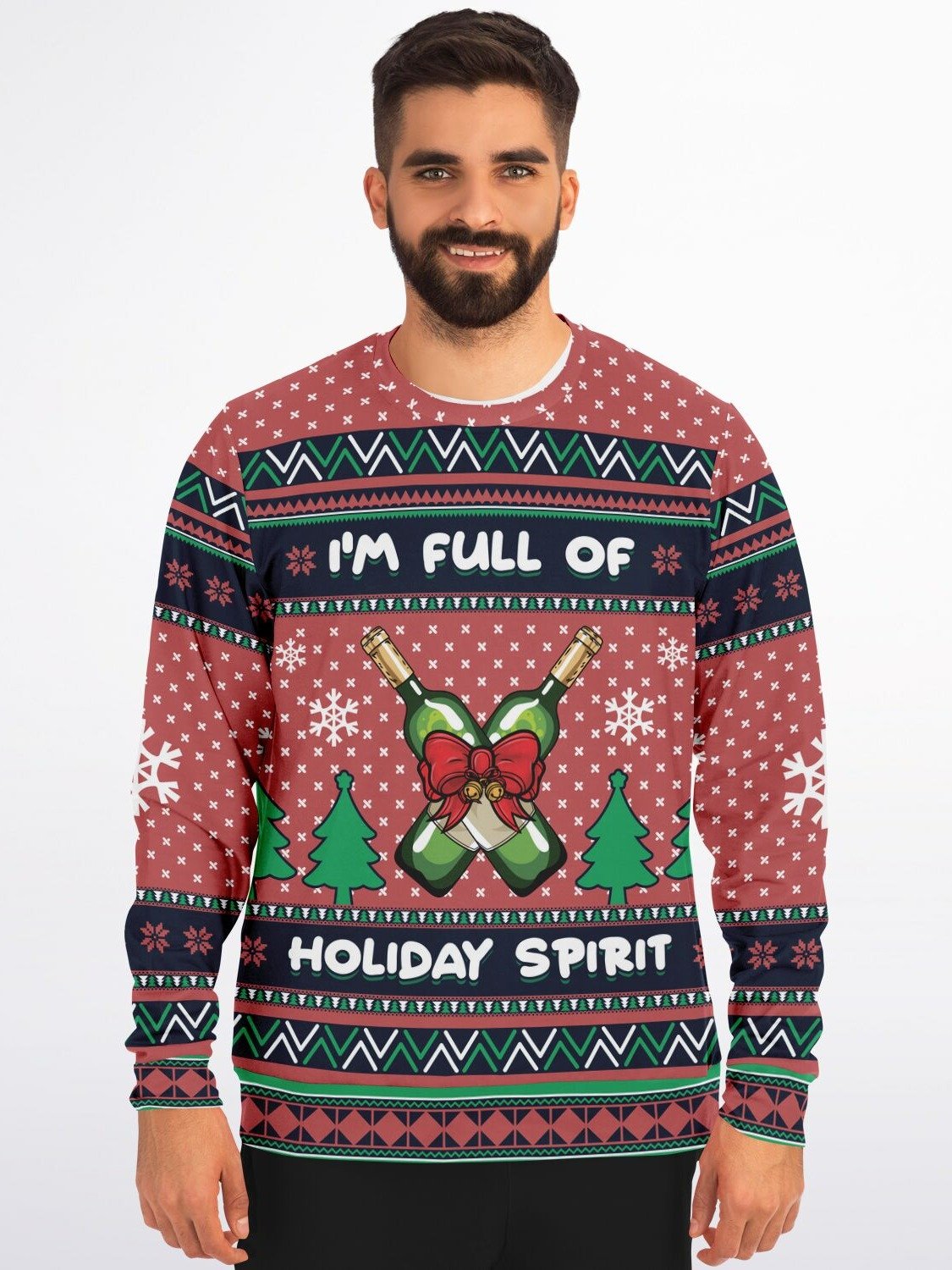 "I'm Full of Holiday Spirit" Ugly Christmas Sweater | Wine Lover Holiday Sweatshirt | Festive Drinking Humor Winter Outfit product image (3)