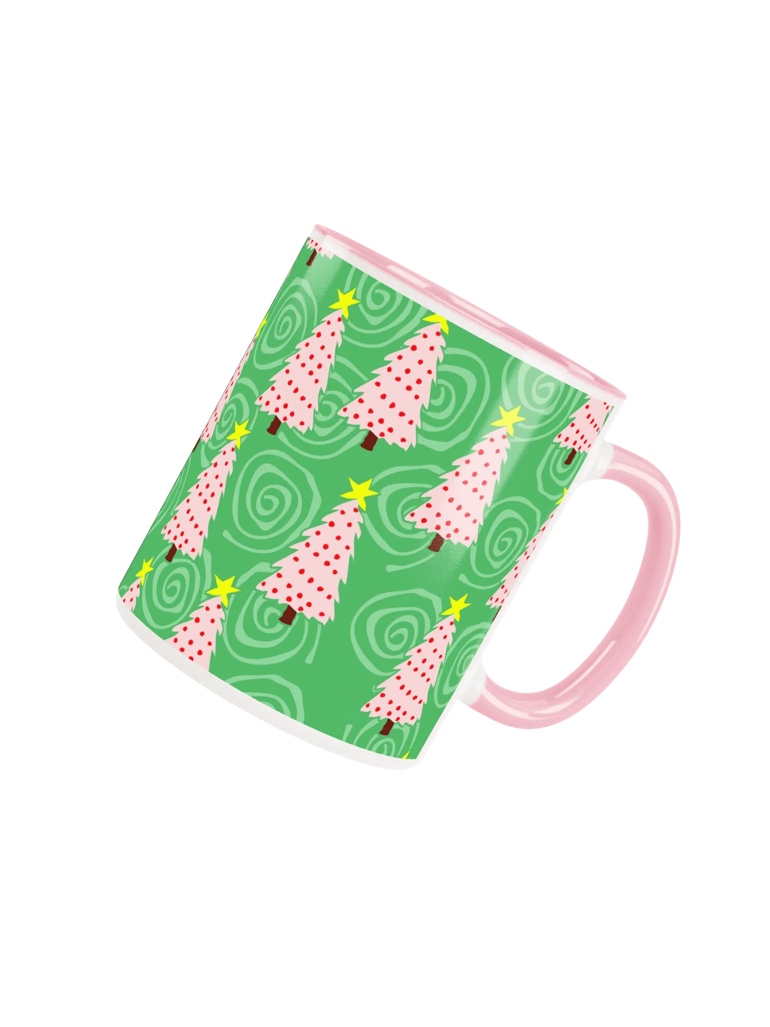 Pink Christmas Trees on Green Spirals Ceramic Mug product image (4)