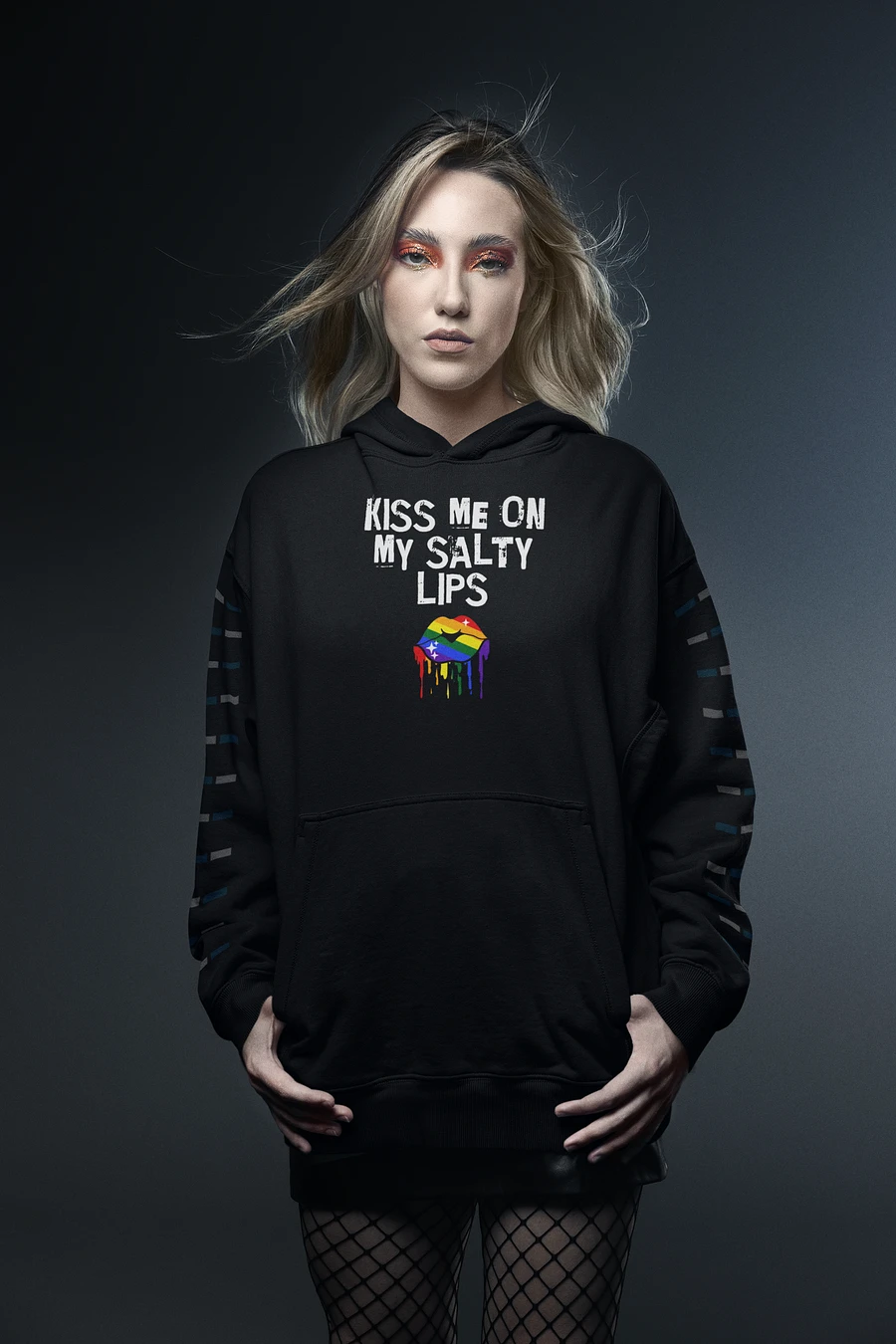LGBTQ+ Hoodie Kiss Me On My Salty Lips Rainbow (Black) product image (4)