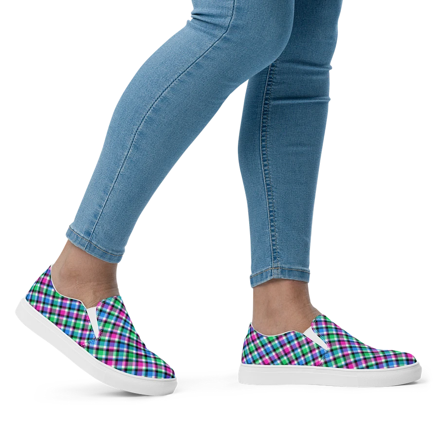 Magenta, Bright Green, and Blue Plaid Women's Slip-On Shoes product image (7)