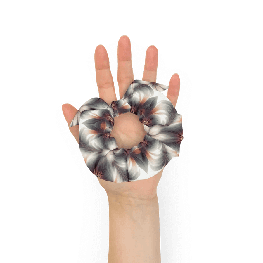 Hair Scrunchie - Geometric Floral Pattern in Pale Oranges and Greens product image (7)