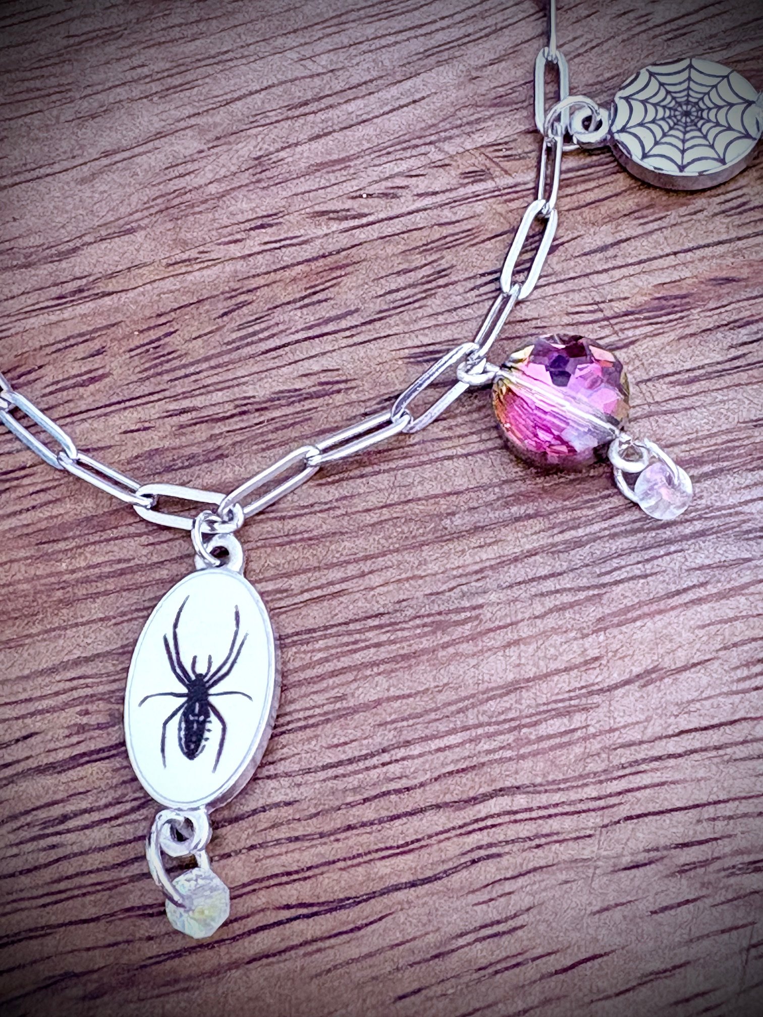 MFD-00247 | Spooky Arachnid Charm Bracelet | Stainless Steel Paperclip Chain | Charm Jewelry by Monique Faella Designs™ product image (3)