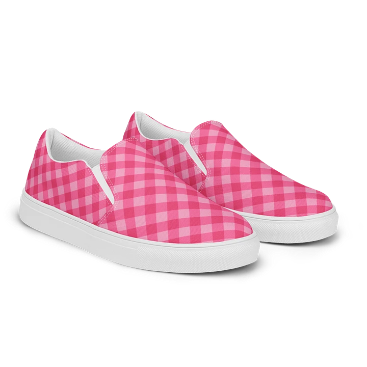 Bright Pink Checkered Plaid Women's Slip-On Shoes product image (2)