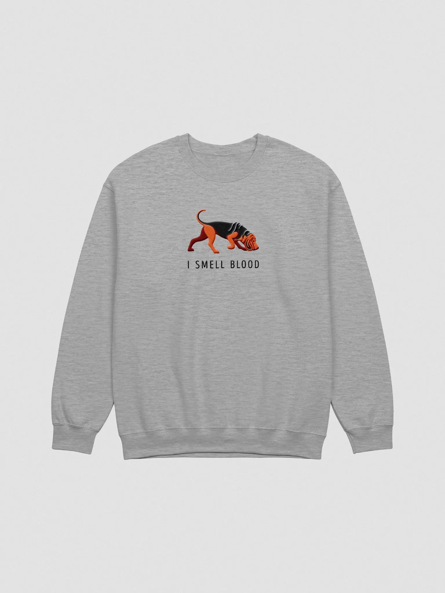 I Smell Blood Sweatshirt (Embroidered) of a Bloodhound(Black & Tan) product image (4)