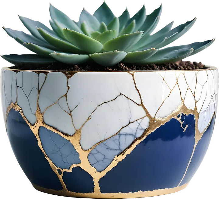 Kintsugi Harmony – Blue and White Ceramic Bowl PNG product image (1)