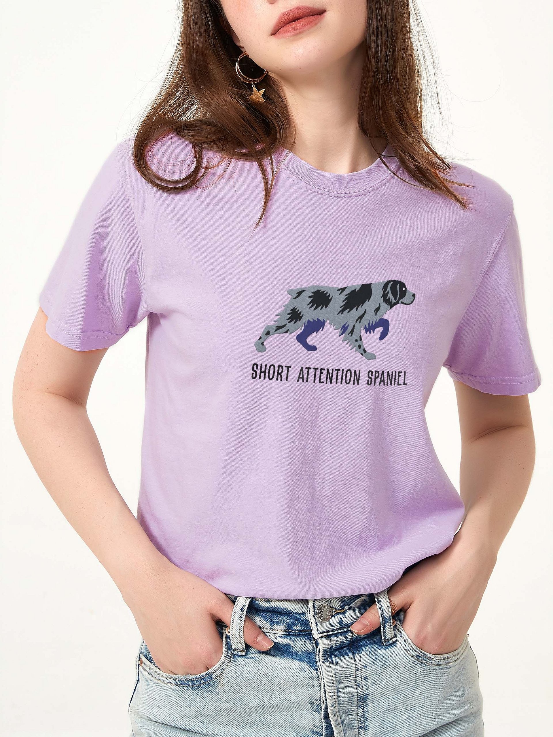 Short Attention Spaniel T-Shirt(Embroidered) of a Brittany Spaniel(Blue Merle) product image (2)
