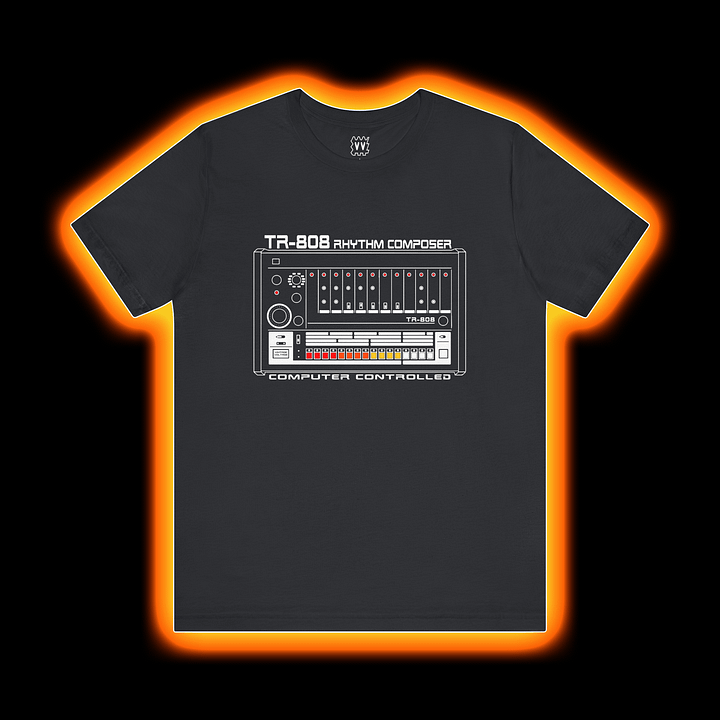 TR-808 T-Shirt - Roland 808 Rhythm Composer Drum Machine by Vintage Voltage (WHITE PRINT) product image (1)