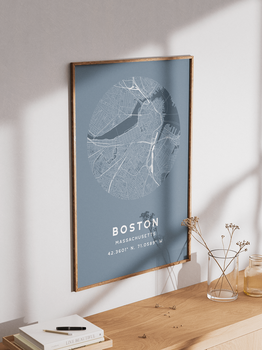 Boston Street Map Poster – Blue Minimalist Circular City Art product image (3)