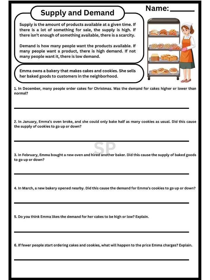 Supply and Demand Worksheet – Fun Real-Life Scenarios with Answer Key product image (2)