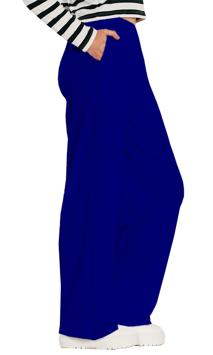 Plain Color Navy Blue Wide-Leg Pants product image (1)