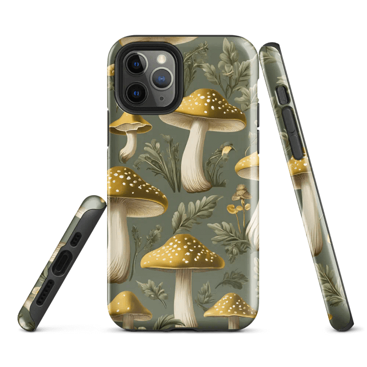Tough Phone Case for iPhone® - Golden Mushrooms on a Light Green Background product image (1)