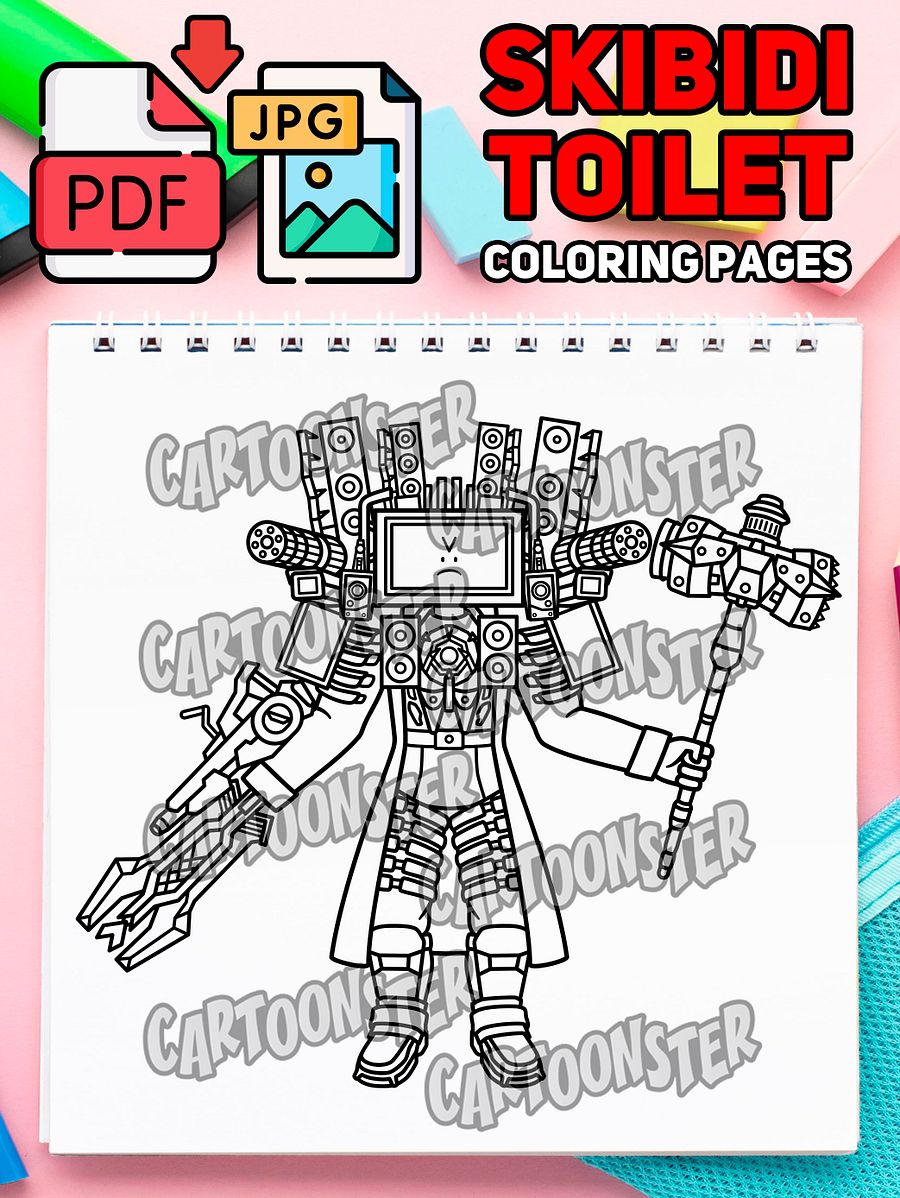 TV + Speaker + Cameraman from Skibidi Toilet Garry's Mod | Coloring Page | Printable PDF & JPG product image (1)
