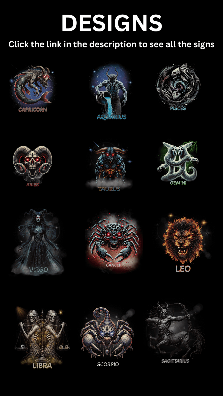 Demonic Zodiac T-Shirts| Aquarius | Halloween Group Tshirt | Gothic Astrology Signs | Dark Horoscope Tees | Halloween Celestial Horror Clothing product image (2)