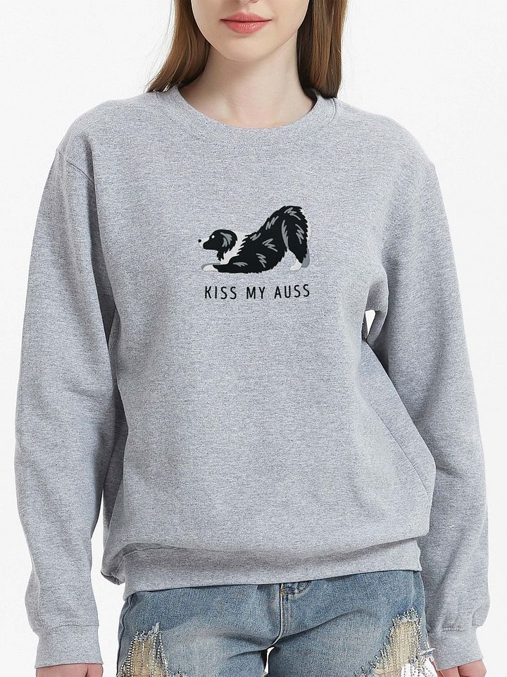 Kiss My Auss(2) Sweatshirt (Embroidered) of an Australian Shepherd(Black & White) product image (2)