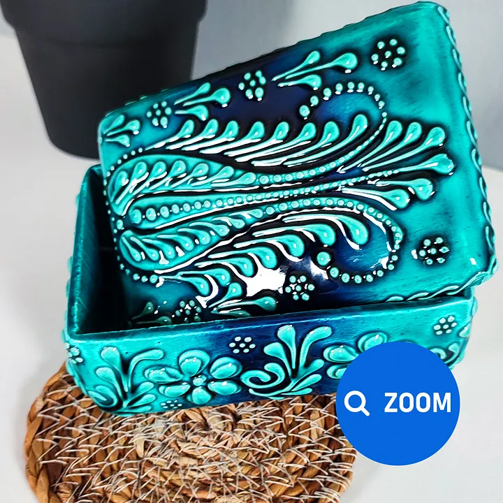 Ceramic jewelry box, turquoise/green/emerald — handmade pottery product image (2)