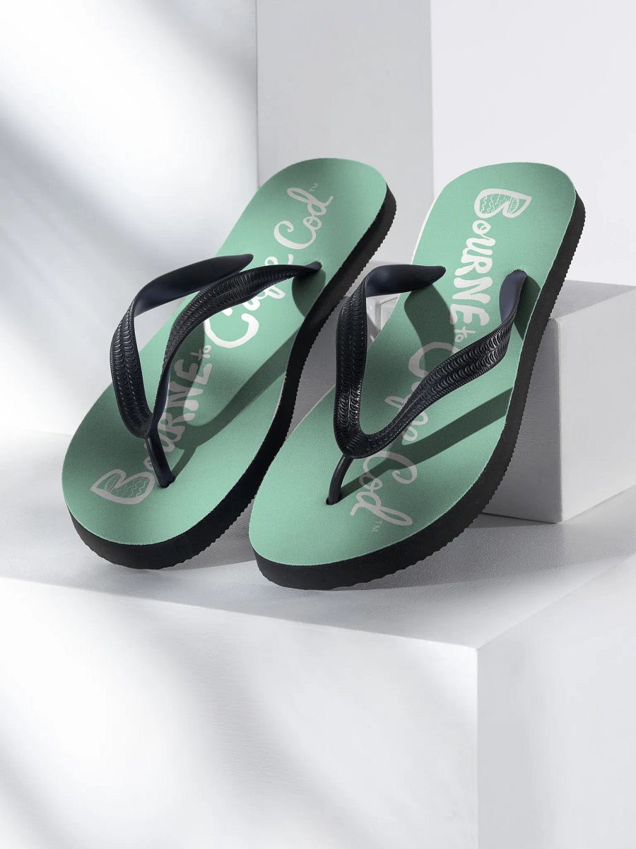 BOURNE to Flip Flop™ | Cape Cod Vibes for Your Soles | Horizontal Logo Sandals | White Logo on Vista Blue Green product image (1)