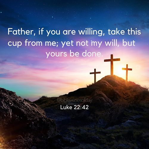 Father, if you are willing, take this
cup from me; yet not my will, but
yours be done.
Luke 22:42
.
.
Follow @bibleversesofda...