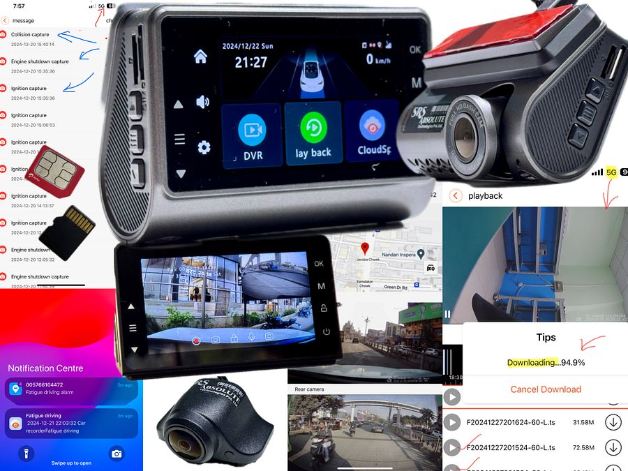 SRS ABSOLUTE 3K 4G Dash Cam| 24x7 Remote Audio-Video Monitor| Record/Download/Playback/Live/Call/Zoom| GPS Track| GeoTag Hyper Lapse|PIP WI-FI HotSpot| G-Sensor/Motion Sensor|1TB MicroSD support-S44GC product image (7)
