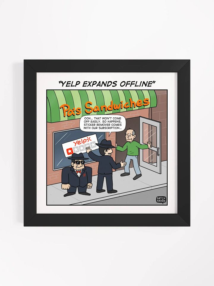 "Yelp expands offline" framed poster (10″×10″) product image (1)