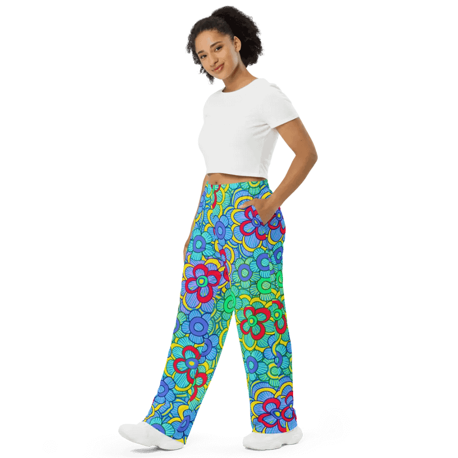 Green Retro Flowers Wideleg Pants product image (4)