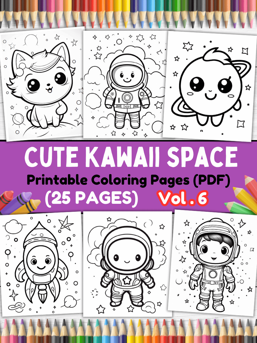 25 Cute Kawaii Space Coloring Pages#6 (PDF Coloring Pages) product image (1)
