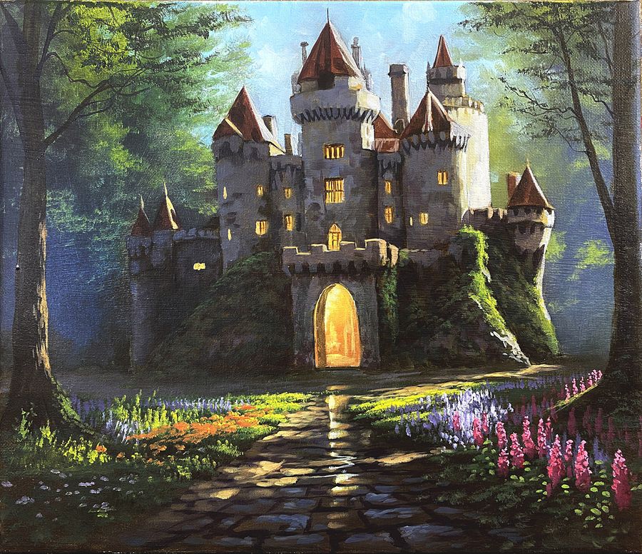 DOWNLOADABLE Acrylic Painting Tutorial - Old Castle in the Forest product image (1)