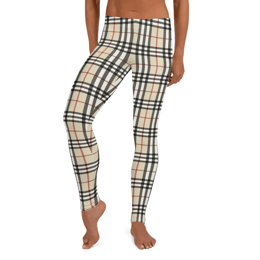Classic Beige Plaid Leggings: Timeless Tartan Print Women's Fashion Pants product image (9)