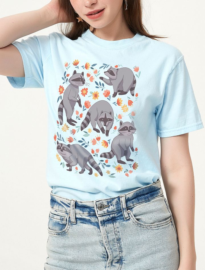 Raccoons and Flowers T-Shirt | Scandi Art-Inspired Cottagecore Design of Raccoons and Floral Elements product image (10)