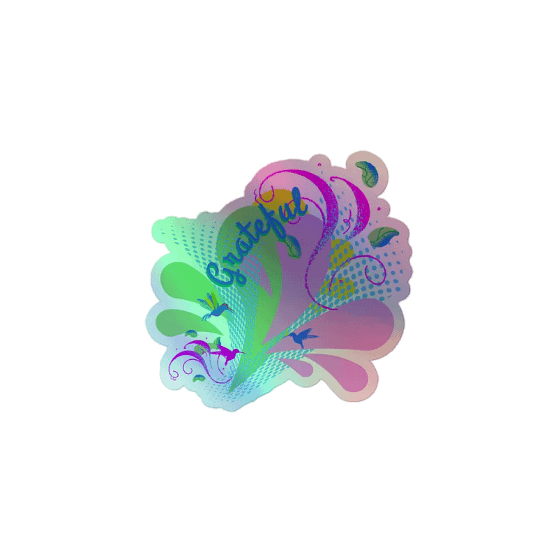 Sticker grateful water droplets design with hummingbirds