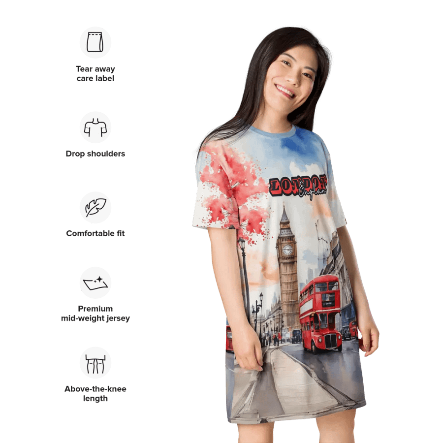 London England Watercolor All Over Print T-shirt Dress product image (11)