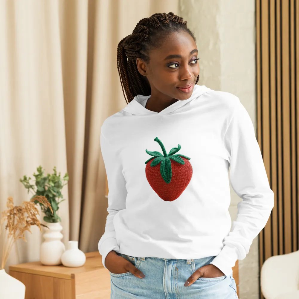CozyAvocado White Unisex Hooded Long Sleeve Tee Strawberry #01 product image (7)