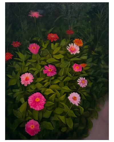 Night Walk II
18” x 24”
Oil on canvas 

Something special about flowers at night to me and the night paintings were my favori...
