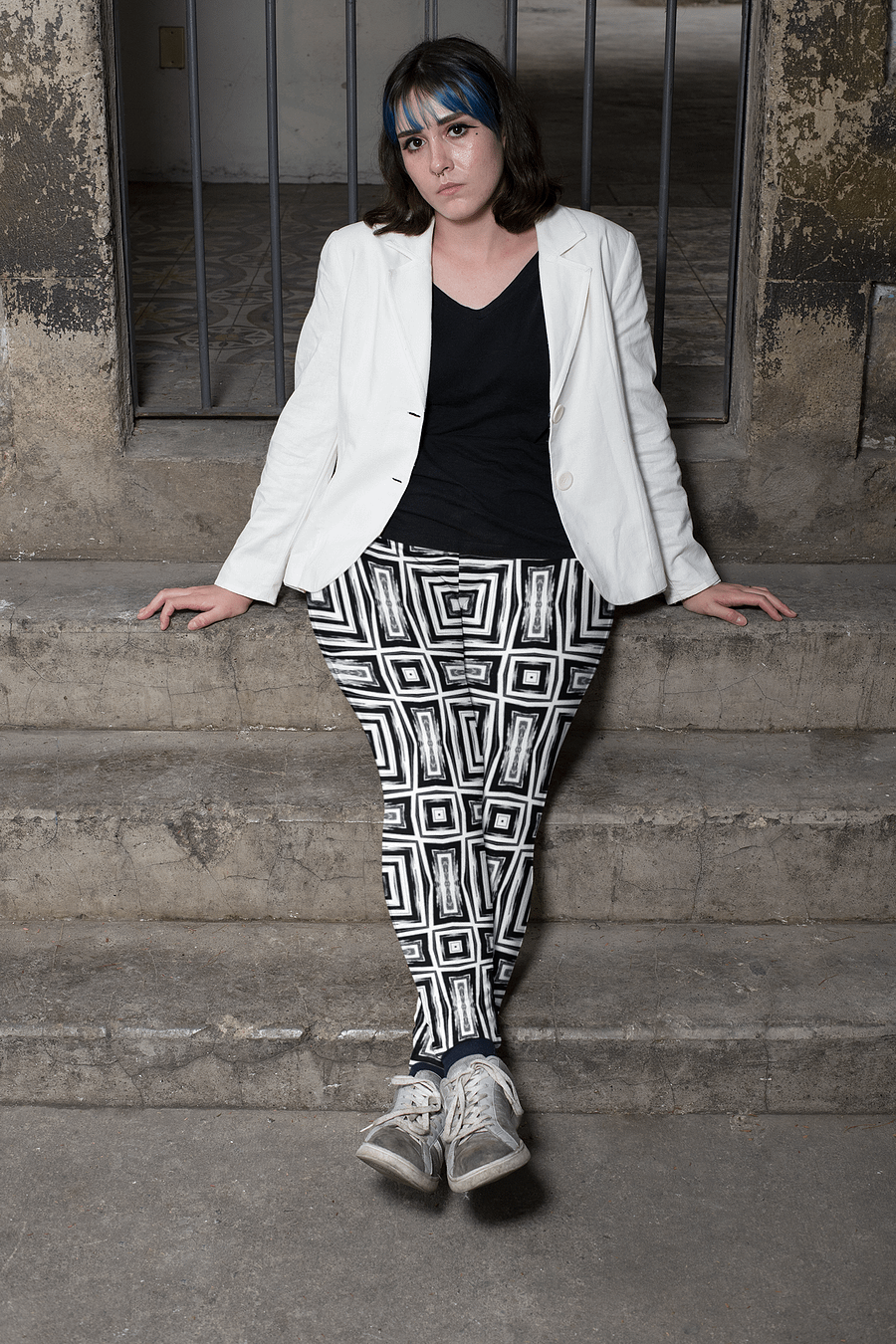 Abstract Monochrome Repeating Pattern All Over Print Ladies Leggings product image (3)