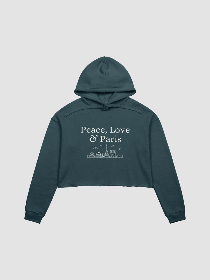 Peace, Love and Paris with Monuments Cropped Hoodie | White Ink Design product image (1)