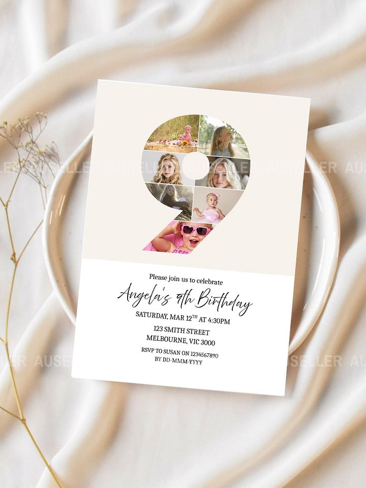 9th Birthday Photo Collage Editable Invitation Template product image (2)