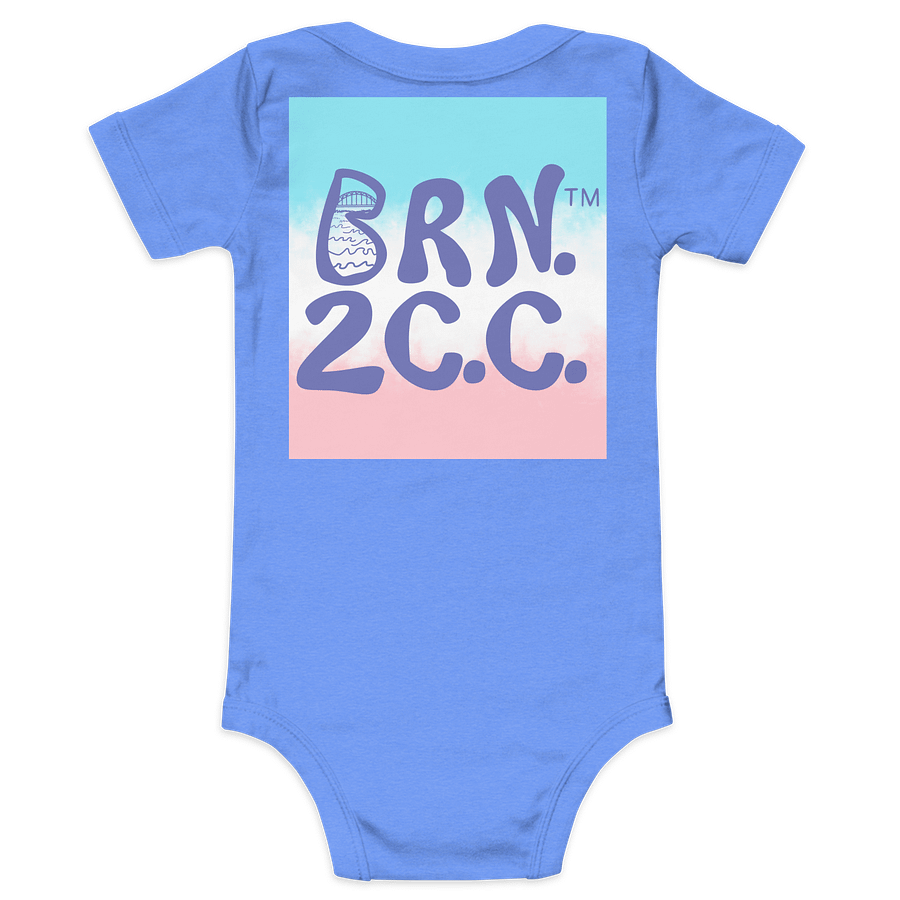 BOURNE to Cape Cod™ | Baby One-Piece with Snaps | BRN.2C.C.™ Logo Back | Ultra-Soft Cotton Bodysuit for Coastal Cuties | Slate Blue Logos on Patriotic Pastels product image (8)