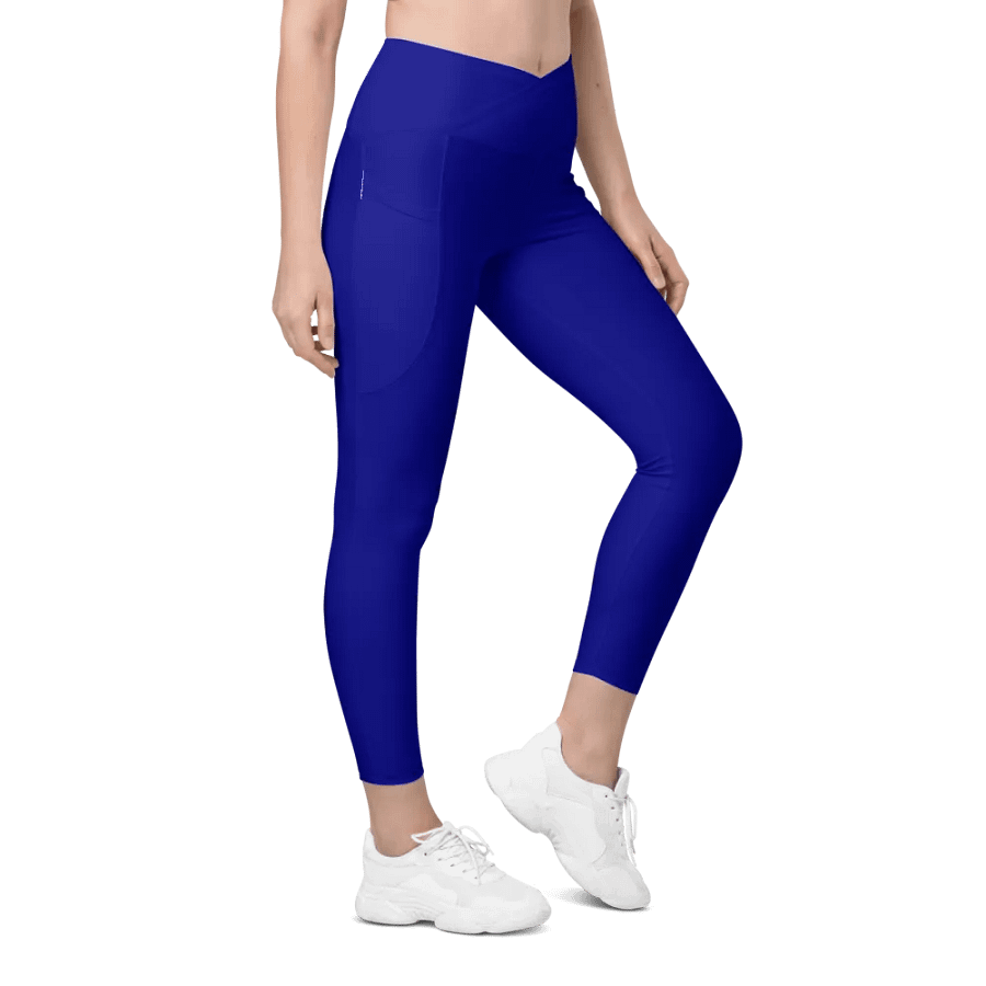 Plain Color Navy Blue Crossover Leggings with Pockets product image (4)