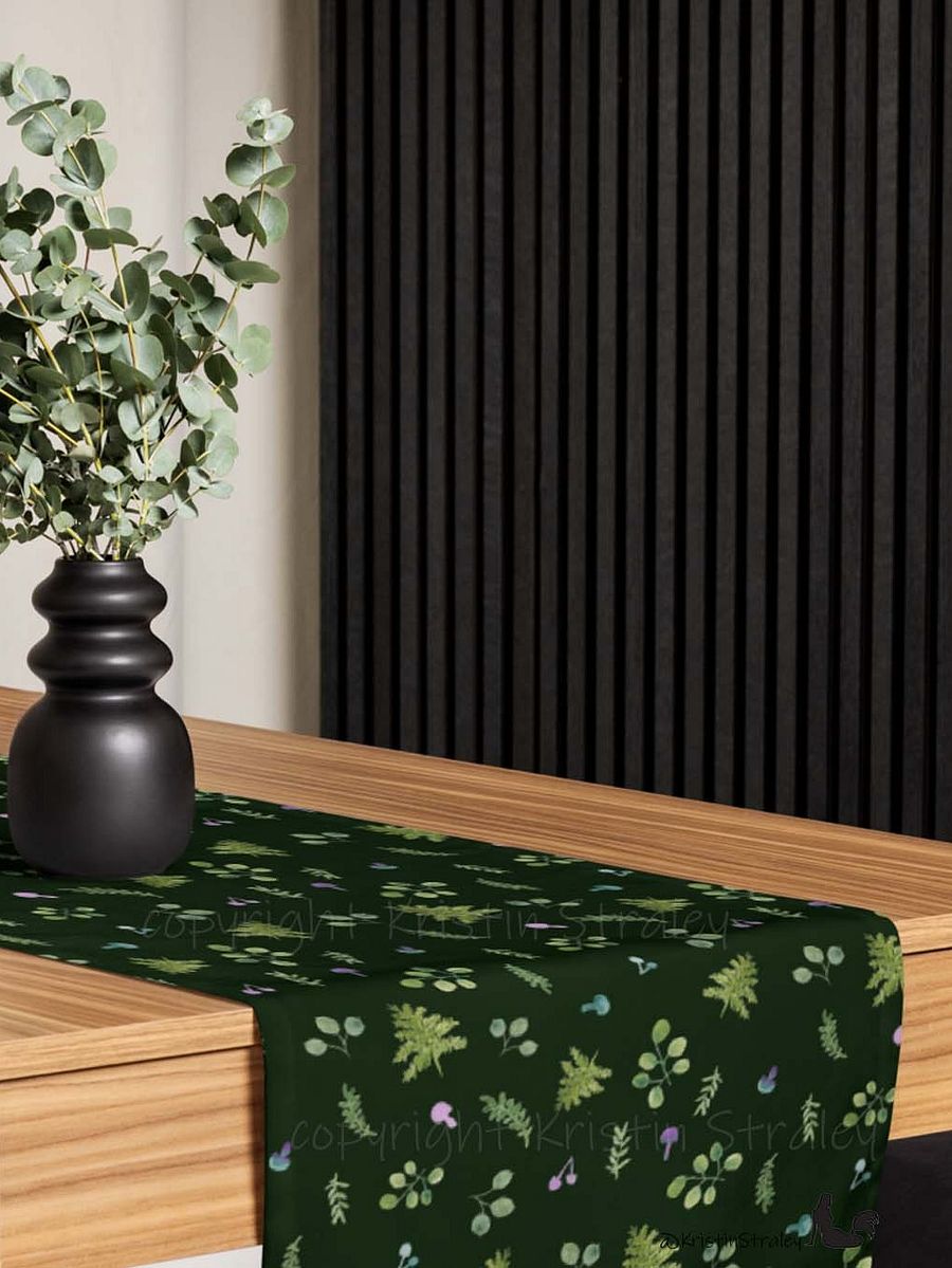 Woodland Ferns & Mushrooms on Dark Green Table Runner product image (5)