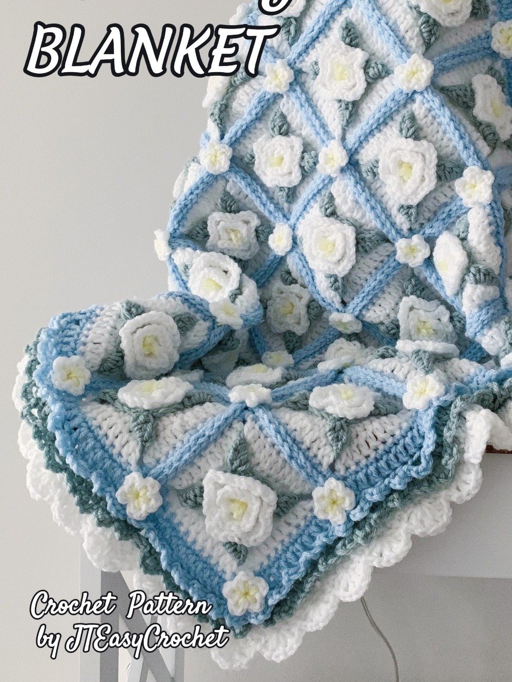 Frozen Garden Baby Blanket Throw Crochet Pattern, Gardenia 3D Granny Square Blanket, PDF Instant Download product image (4)