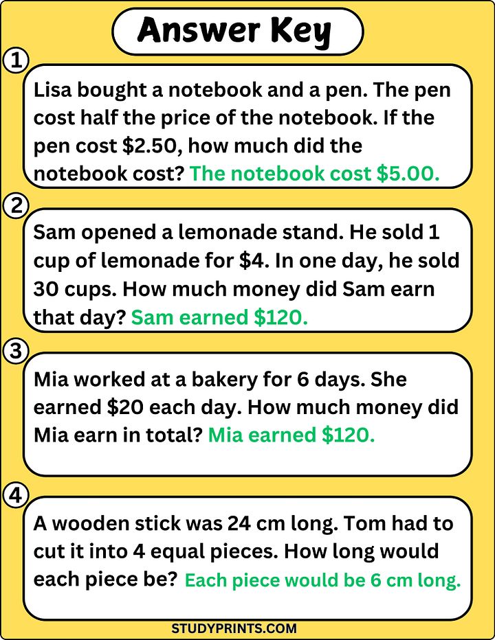 3rd Grade Math Word Problems Worksheet product image (2)