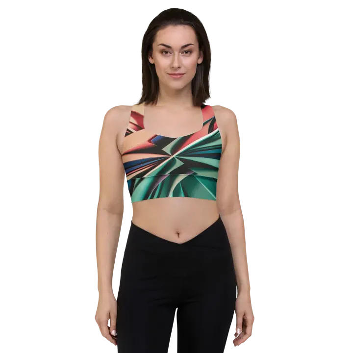 Abstract Geometric Recycled Longline Sports Bra in Vibrant Colors (XS-3XL) product image (1)