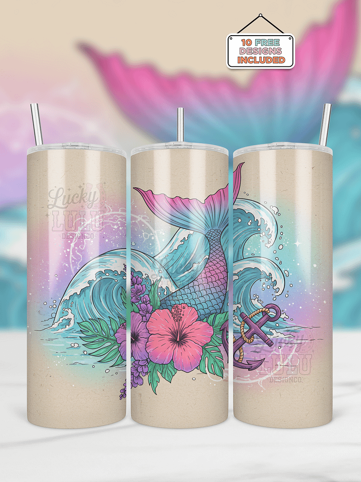 Mermaid Tail Ocean Waves Seamless Tumbler Wrap PNG product image (1)