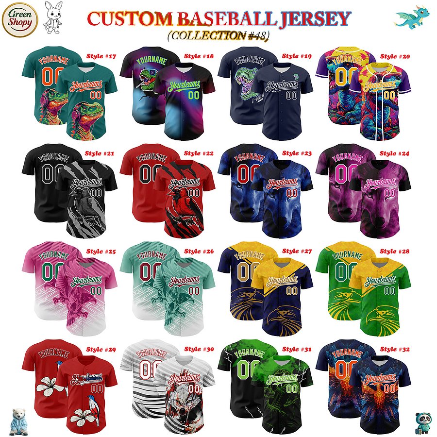 Authentic Baseball Jersey, Custom Baseball Jersey, Personalized Sport Jersey, Colorful, Number, 3D Animals product image (182)