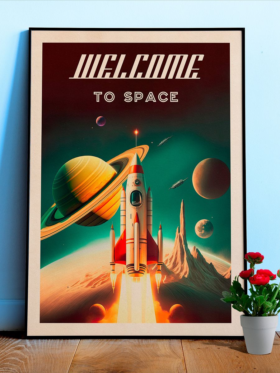 Welcome to space — Vintage space poster, retro space art, propaganda poster, retrofuturism art, retro sci-fi print product image (1)