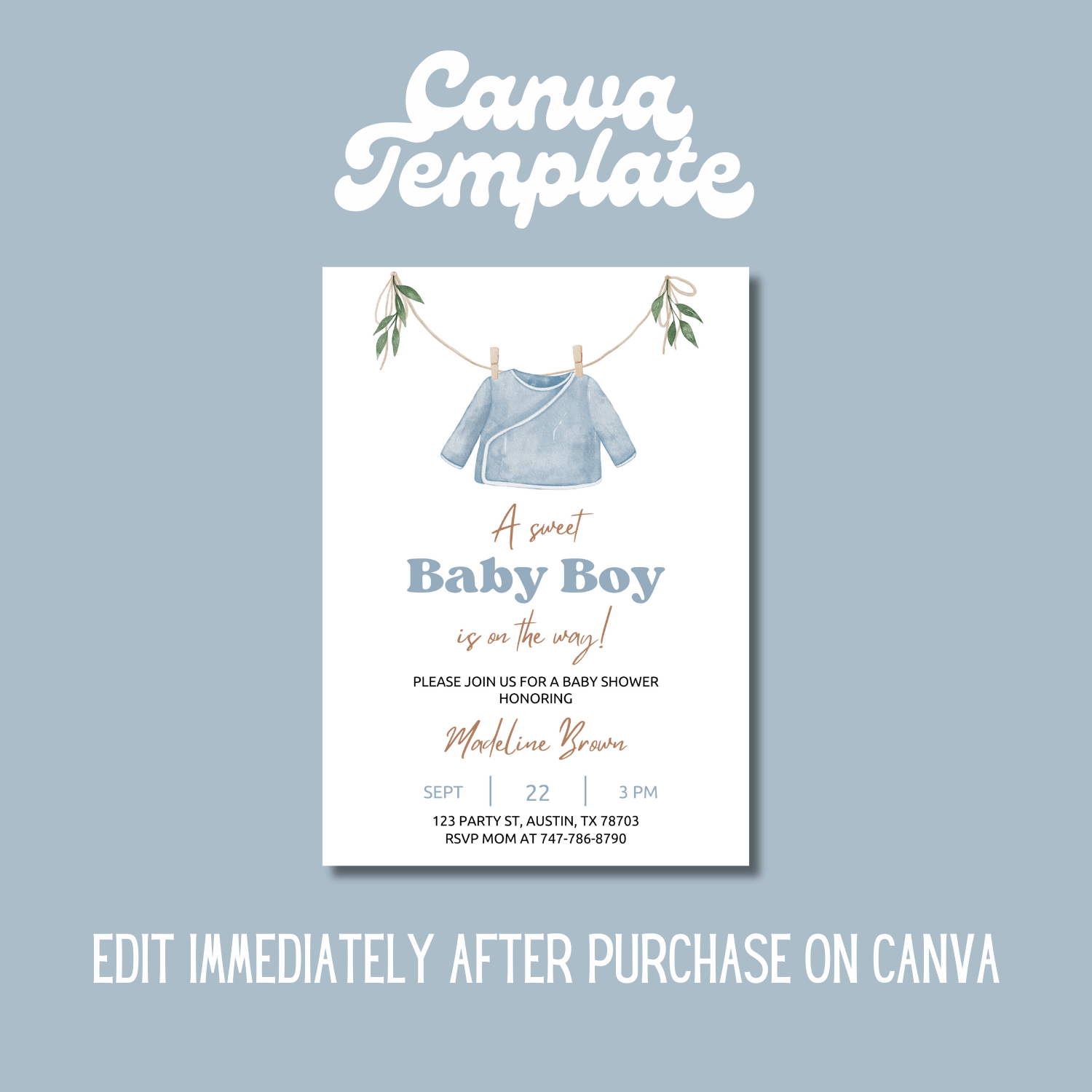 Baby Boy Shower Invitation Template – Canva Editable Onesie Invite product image (4)