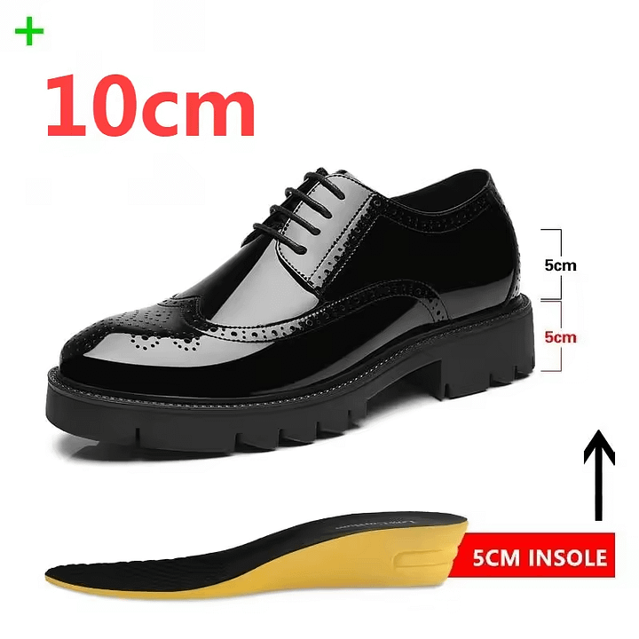 Men's Patent Leather Elevator Dress Shoes – Luxury Brogues for Business & Wedding, Height Increase 10cm product image (1)