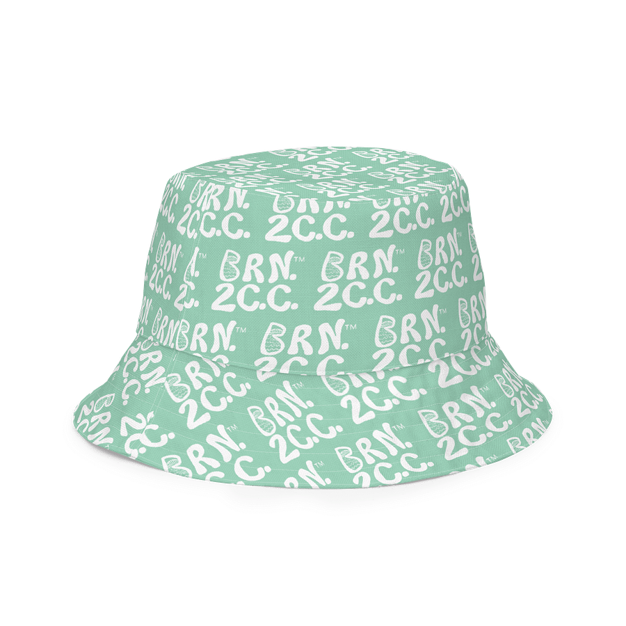 Adults Unisex | Reversible Bucket Hat | BOURNE to Cape Cod™ x BRN.2C.C.™ All-Over Logo Print | Coastal Style Sun Hat | Vista Blue Green & White product image (3)